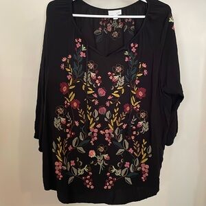 J Jill Black Embroidered Top XL for the Holidays